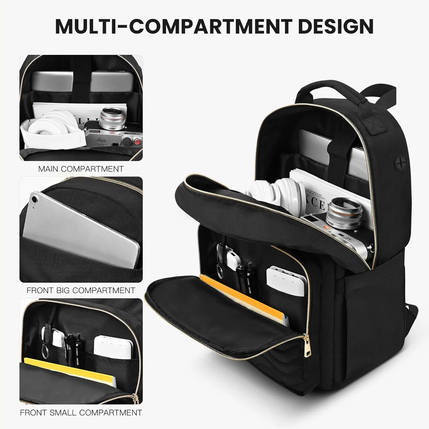 Travel Laptop Backpack for women, Work Backpack Woman with USB Charging Port, Water Resistant College Backpack, Stylish Quilted Girls Back Pack Casual Daypack for 15.6 Inch Laptop, Black