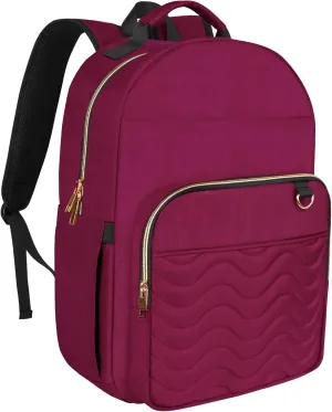 Travel Laptop Backpack for women, Work Backpack Woman with USB Charging Port, Water Resistant College Backpack, Stylish Quilted Girls Back Pack Casual Daypack for 15.6 Inch Laptop, Red