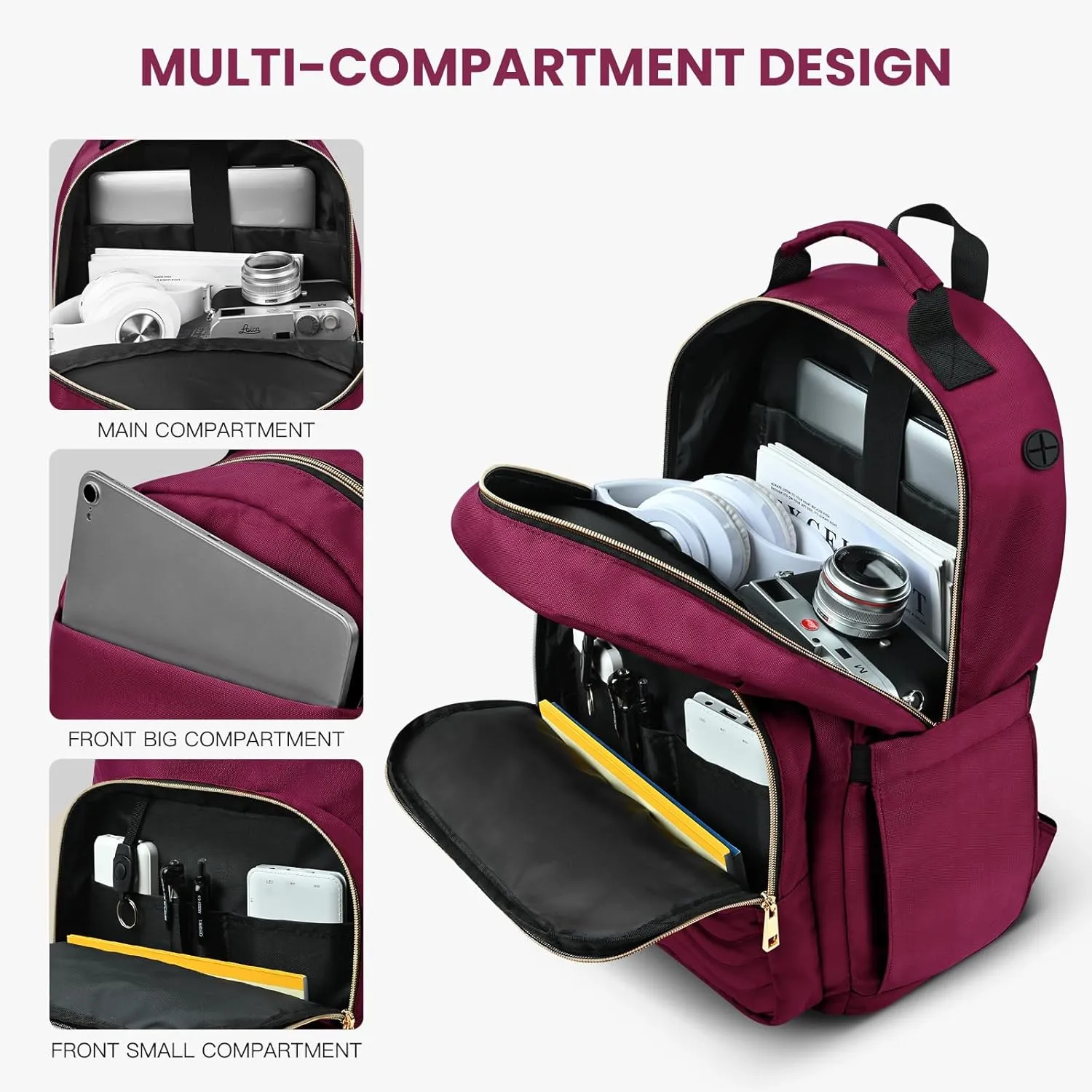 Travel Laptop Backpack for women, Work Backpack Woman with USB Charging Port, Water Resistant College Backpack, Stylish Quilted Girls Back Pack Casual Daypack for 15.6 Inch Laptop, Red