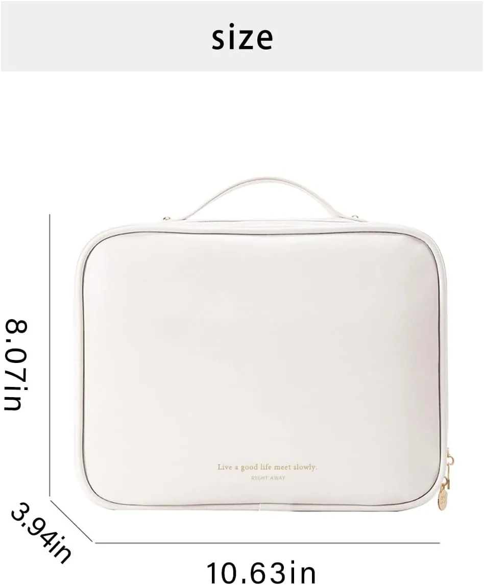 Travel Toiletry Bag for Women, Large Makeup Bag& Cases , Waterproof Makeup Organizer Cosmetic Bag with Compartments,Portable Make Up Bag for Travel Size Toiletries,Skincare,Brushes Set,White