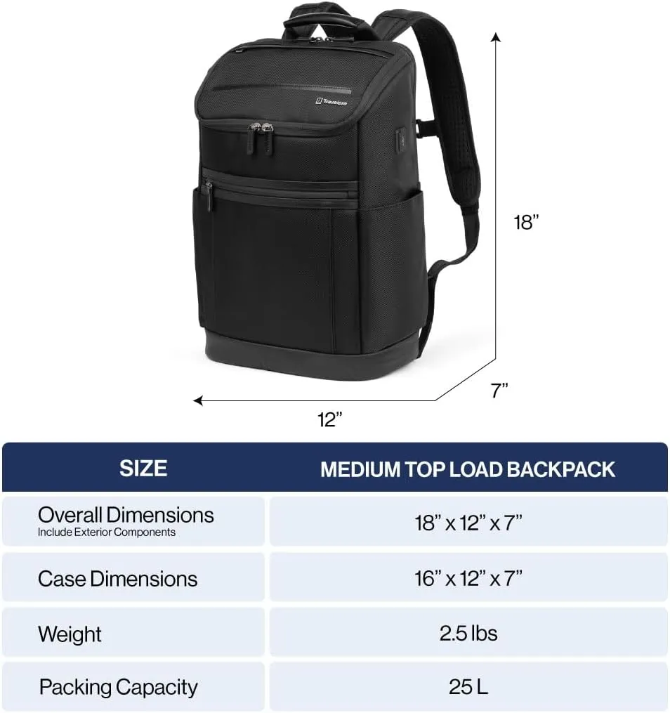 Travelpro Crew Executive Choice 3 Medium Top Load Backpack fits up to 15.6 Laptops and Tablets, USB A and C Ports, Men and Women, Patriot Blue