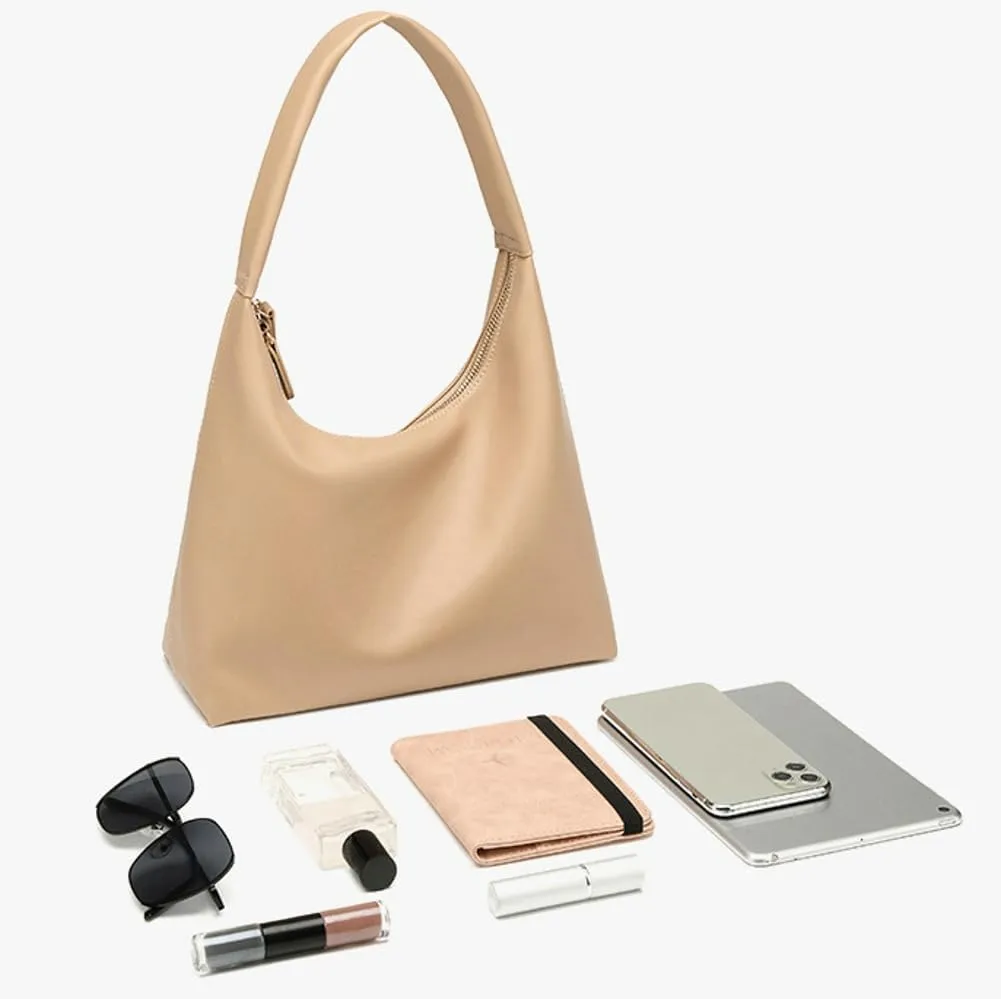 Trendy PU Leather Crescent Shoulder Bag Slouchy Hobo Bags for Women Tote Handbags Retro Soft Underarm Crossbody Purses