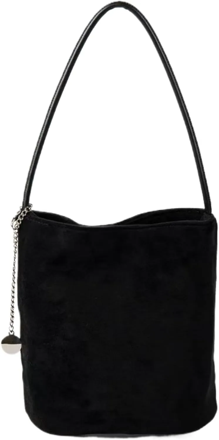Trendy Suede Hobo Bags for Women Faux Suede Bucket Shoulder Bag Retro Slouchy Work Bag Top-handle Small Tote Handbag