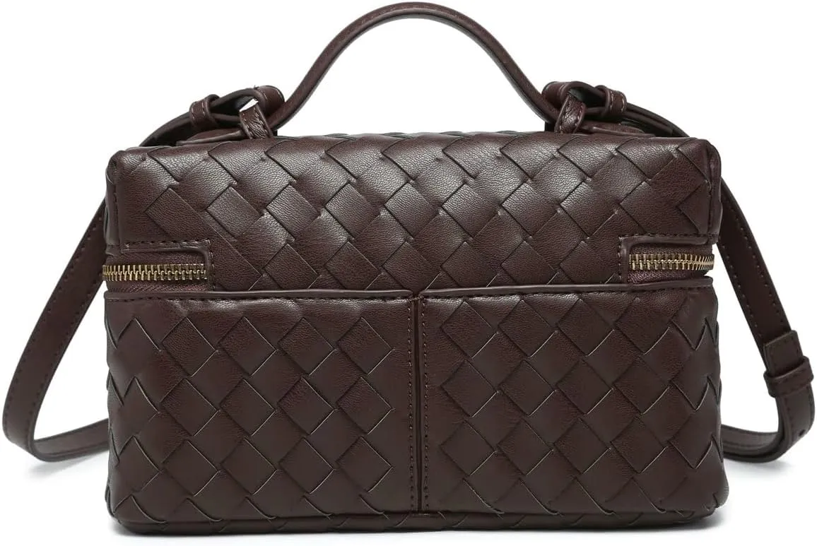 Trendy Woven Crossbody Purse Square Box Bags Women Shoulder Bag Cute Satchels Mini PU Leather Top-Handle Tote Handbag
