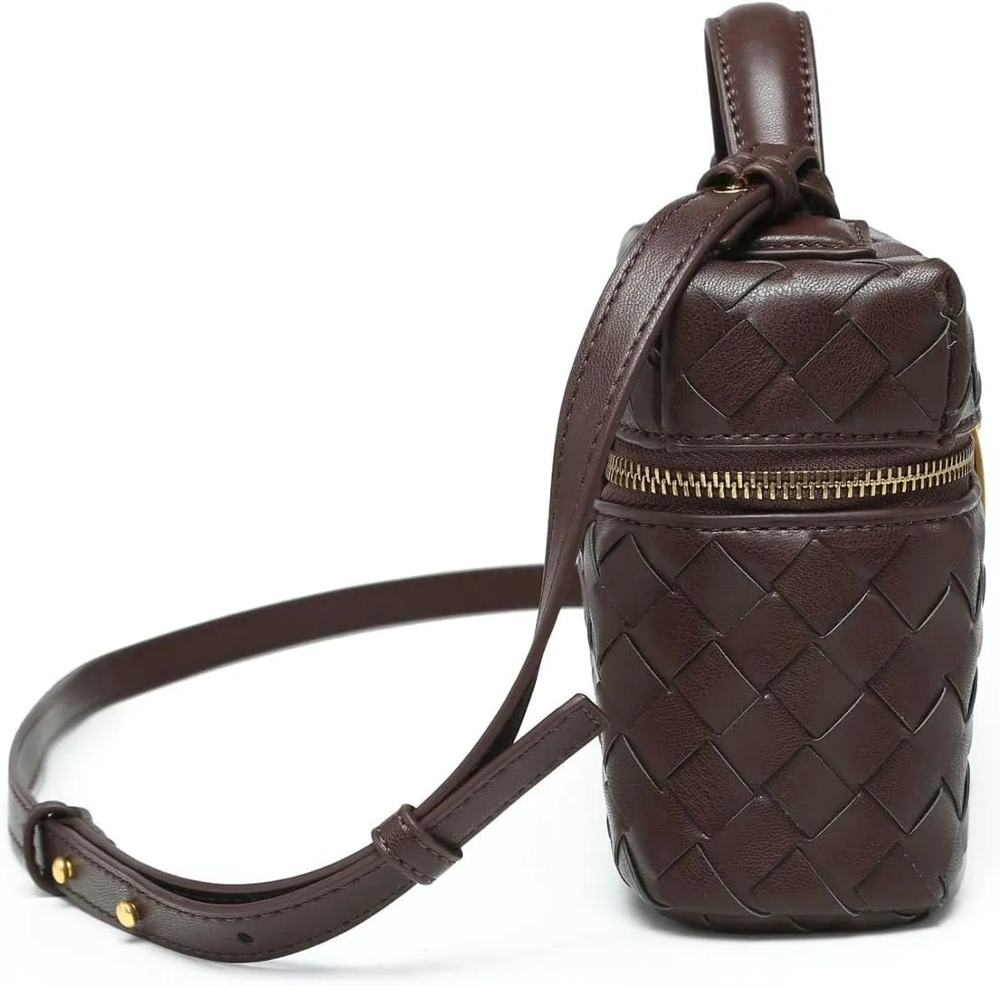 Trendy Woven Crossbody Purse Square Box Bags Women Shoulder Bag Cute Satchels Mini PU Leather Top-Handle Tote Handbag