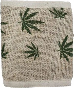 Tri-Fold Hemp Wallet - Organic Cotton Purse Coin Bag - Unisex Hippie Style Bohemian Embroidered Purse - 5 Compartments, Zipper Closure - Handmade in Nepal (Hemp Leaves)