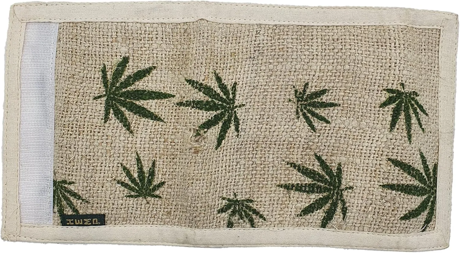 Tri-Fold Hemp Wallet - Organic Cotton Purse Coin Bag - Unisex Hippie Style Bohemian Embroidered Purse - 5 Compartments, Zipper Closure - Handmade in Nepal (Hemp Leaves)