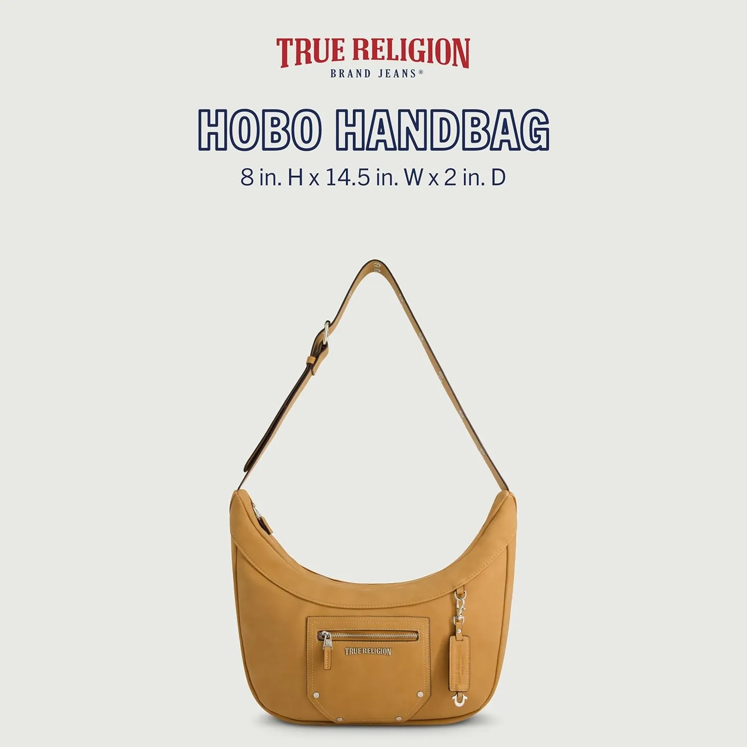 True Religion Women's Shoulder Bag Purse, Faux Suede Hobo Handbag with Adjustable Strap