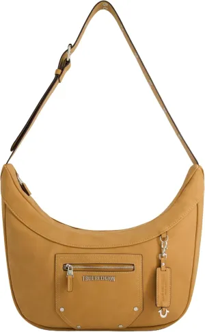 True Religion Women's Shoulder Bag Purse, Faux Suede Hobo Handbag with Adjustable Strap