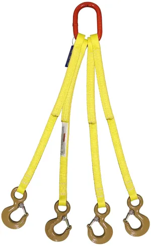 Two Ply Four Leg 1" x 5' Oblong-to-Hook Nylon Bridle Sling | EE2-801 | 1" Trade Size Alloy Master Link | 12,000 Lb. Vertical Capacity | Hanes Supply (HSI) Heavy Duty Rigging Equipment