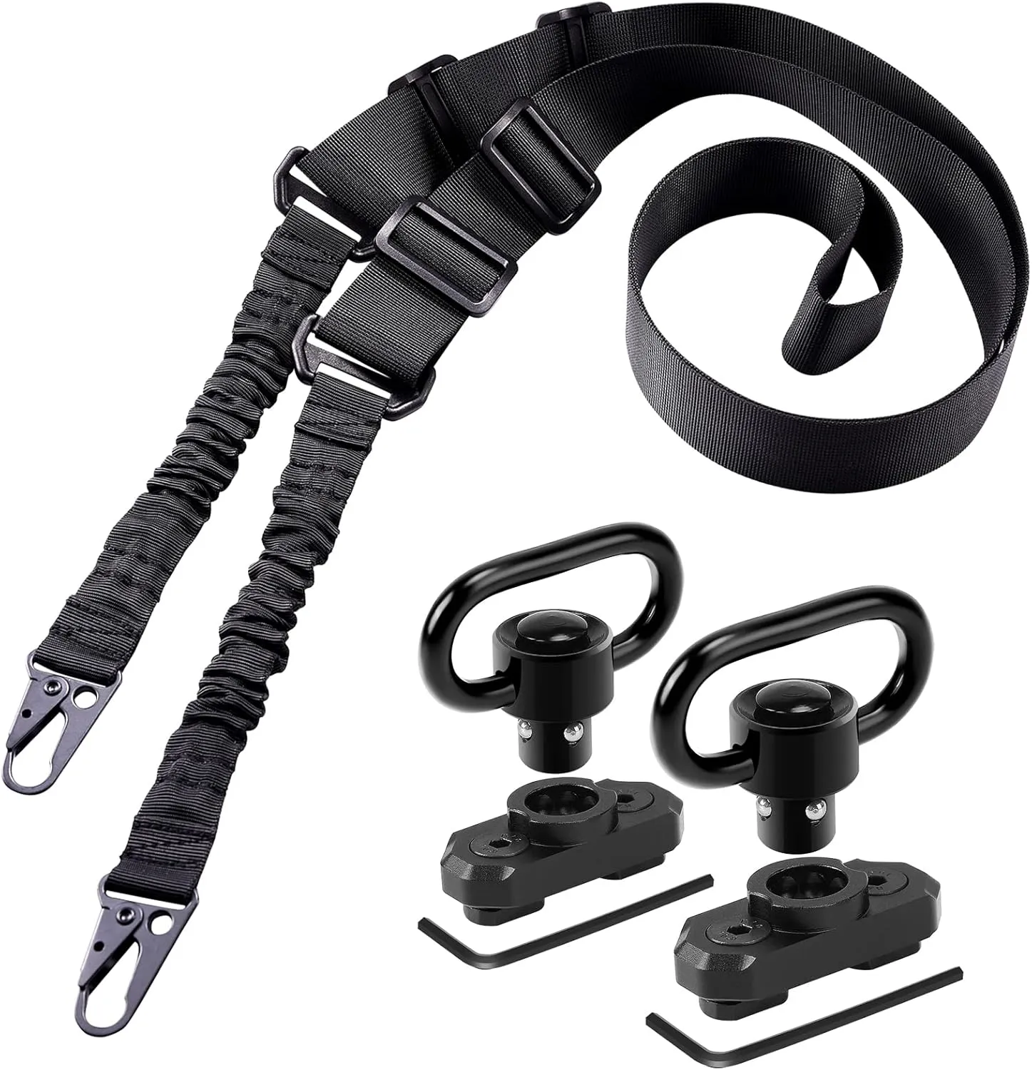 Two Point Traditional Sling with Mounts - Adjustable Extra Long Two Point Traditional Sling with 2 Pack 1.25" QD Sling Rail Swivel Mounts for Mlock