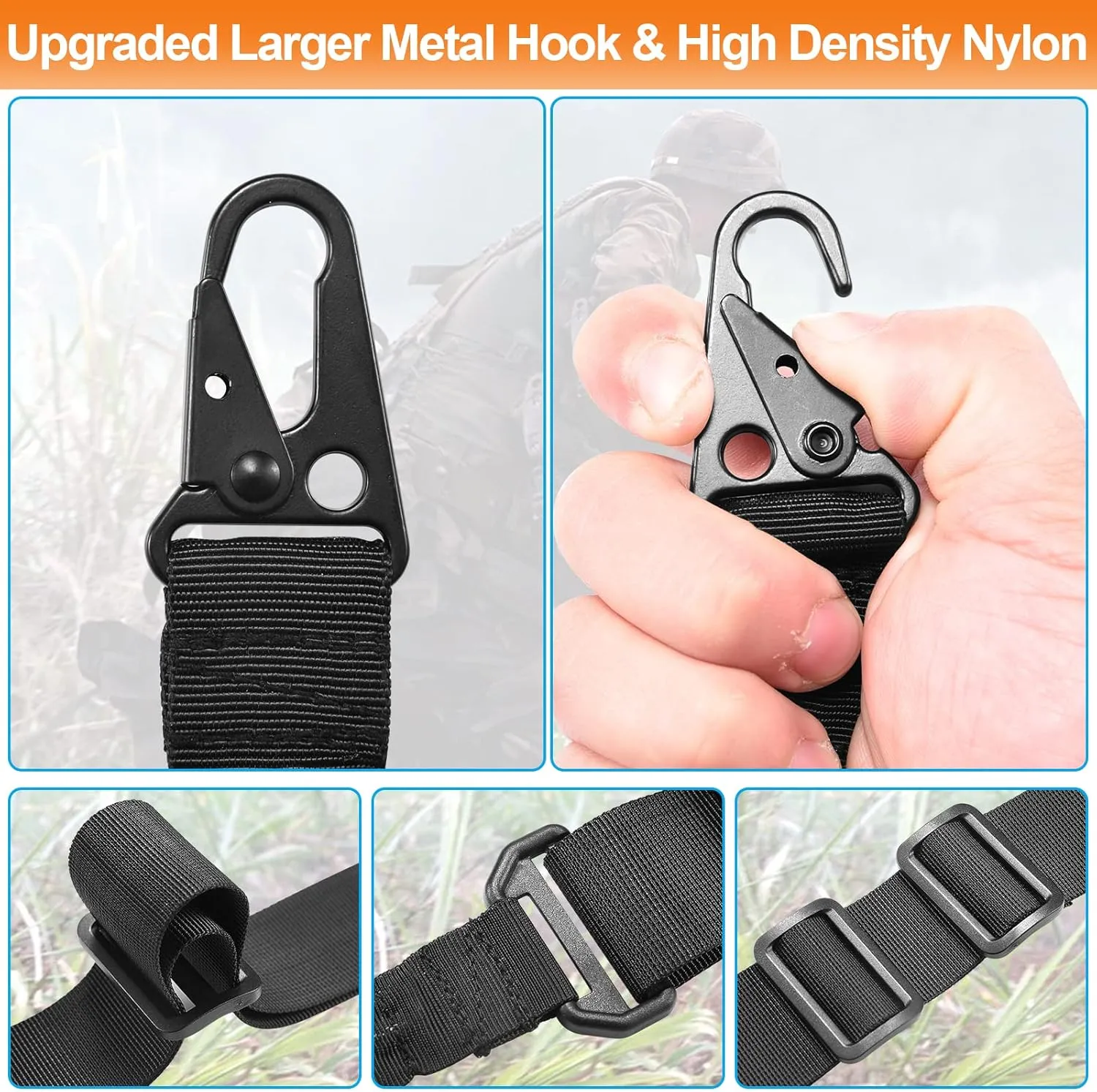 Two Point Traditional Sling with Mounts - Adjustable Extra Long Two Point Traditional Sling with 2 Pack 1.25" QD Sling Rail Swivel Mounts for Mlock