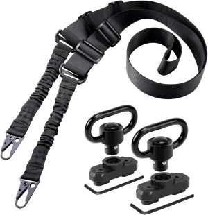 Two Point Traditional Sling with Mounts - Adjustable Extra Long Two Point Traditional Sling with 2 Pack 1.25" QD Sling Rail Swivel Mounts for Mlock