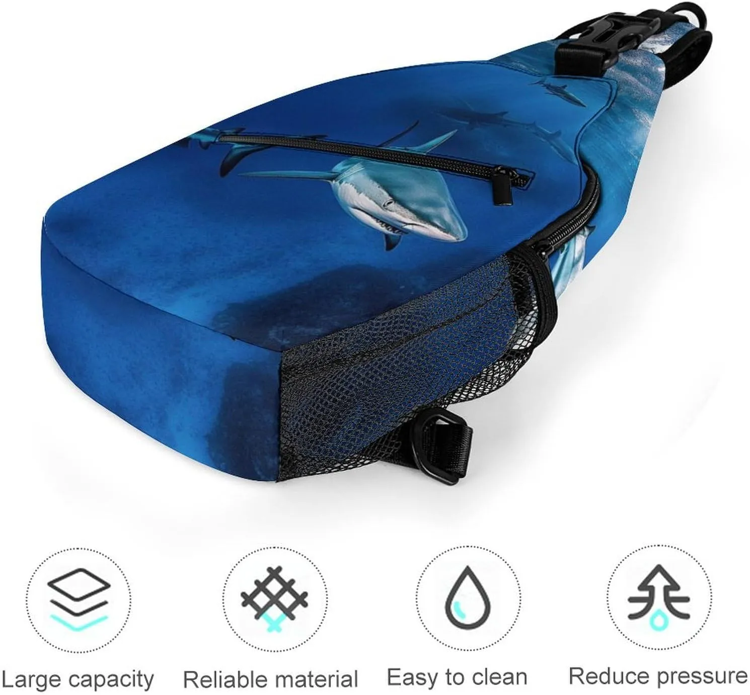 Ultra Lightweight Sling Shoulder Backpack Chest Pack Crossbody Bags Multipurpose Anti-Theft Bag for Work Picnic Hiking Camping Beach Trip, Blue Ocean Sea Shark