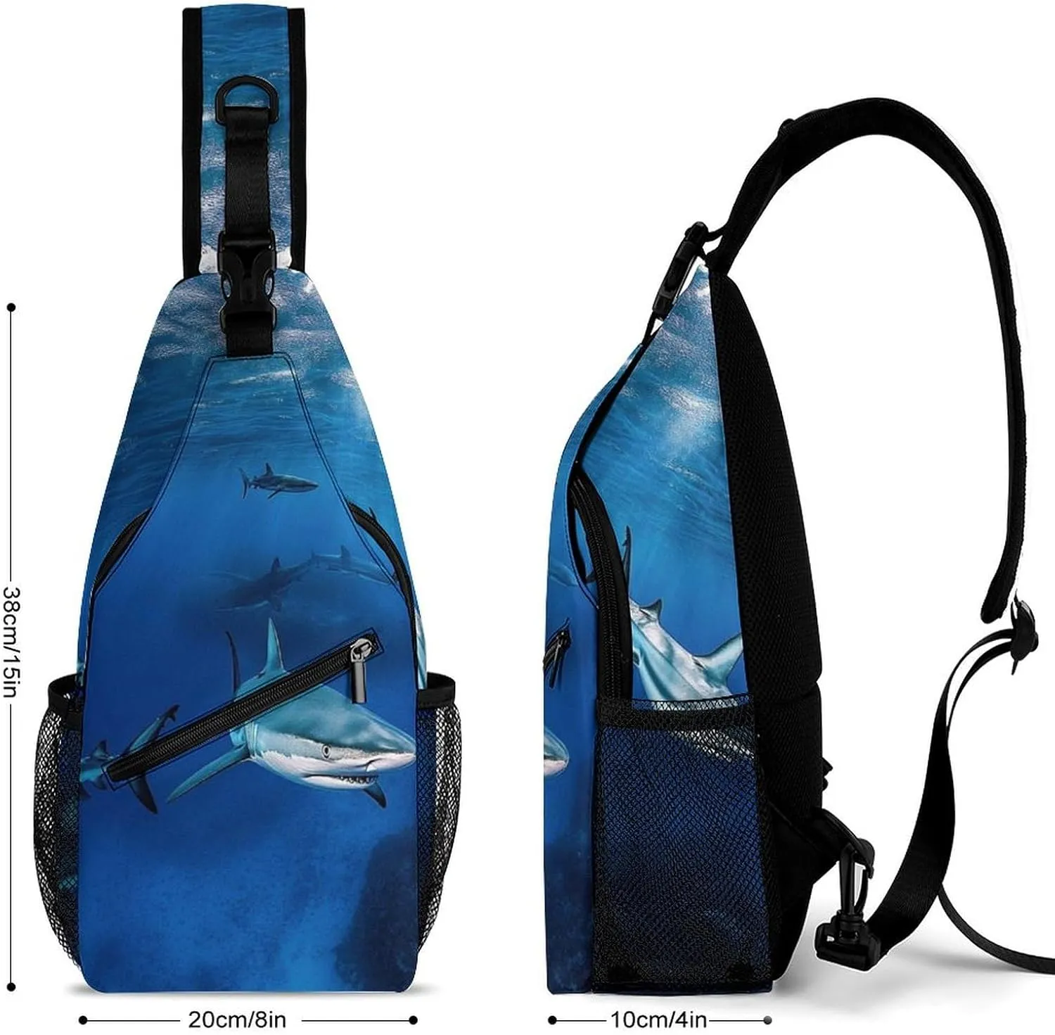 Ultra Lightweight Sling Shoulder Backpack Chest Pack Crossbody Bags Multipurpose Anti-Theft Bag for Work Picnic Hiking Camping Beach Trip, Blue Ocean Sea Shark