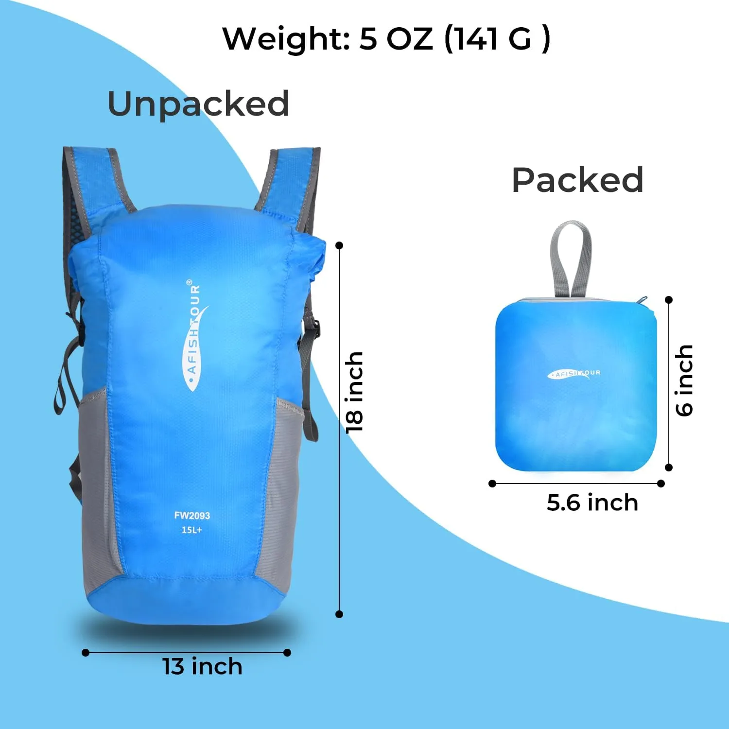 Ultralight Water Resistant Backpack for Men & Women, 15L Packable Hiking Daypack, Roll Top Closure Small Dry Bag Backpack for Cycling,Camping,Skiing, Boating (Blue)