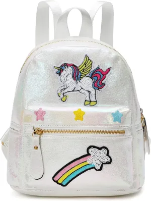 Unicorn Mini Backpack Leather Backpack for Girls(White)