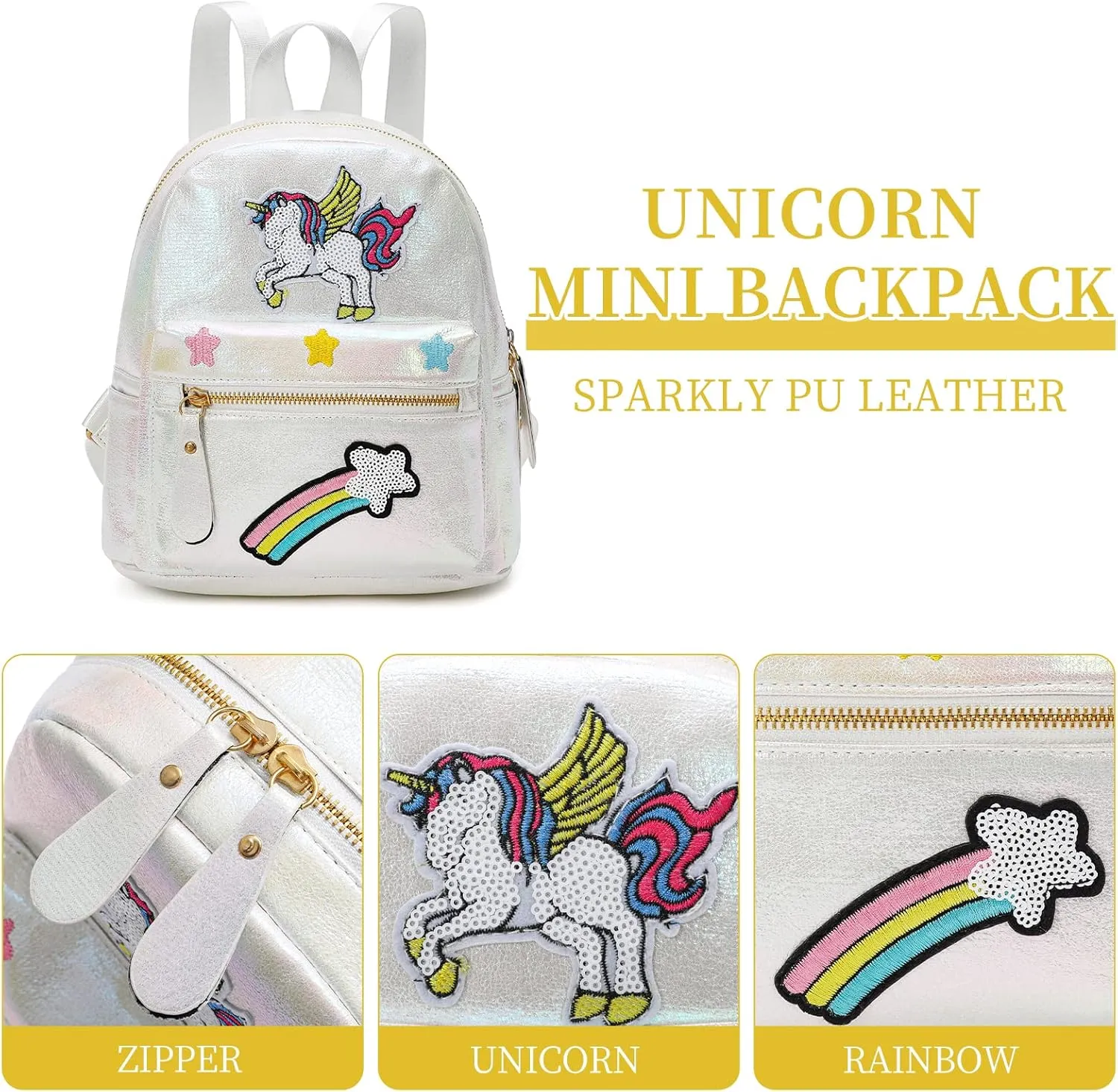 Unicorn Mini Backpack Leather Backpack for Girls(White)