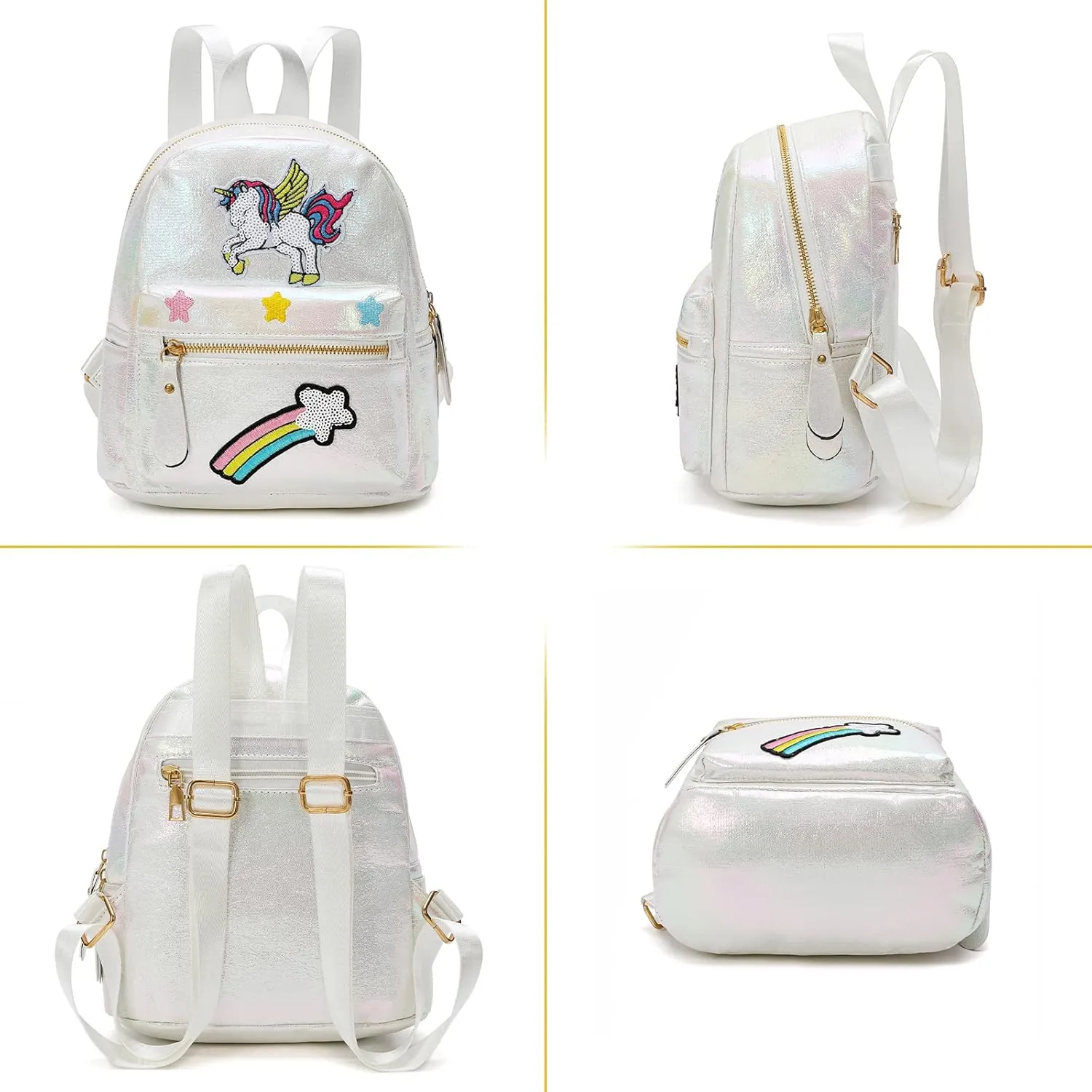 Unicorn Mini Backpack Leather Backpack for Girls(White)