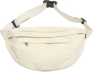 Unisex Slouchy Sling Bag, Large Fanny Pack with Multiple Compartments, Canvas Chest Purse Crossbody Bag, Adjustable Strap, Large Capacity (Off white)