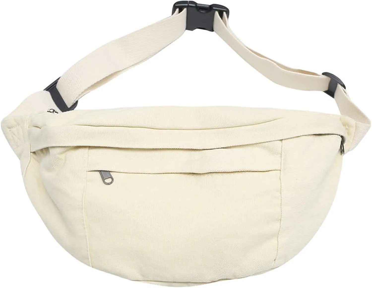 Unisex Slouchy Sling Bag, Large Fanny Pack with Multiple Compartments, Canvas Chest Purse Crossbody Bag, Adjustable Strap, Large Capacity (Off white)