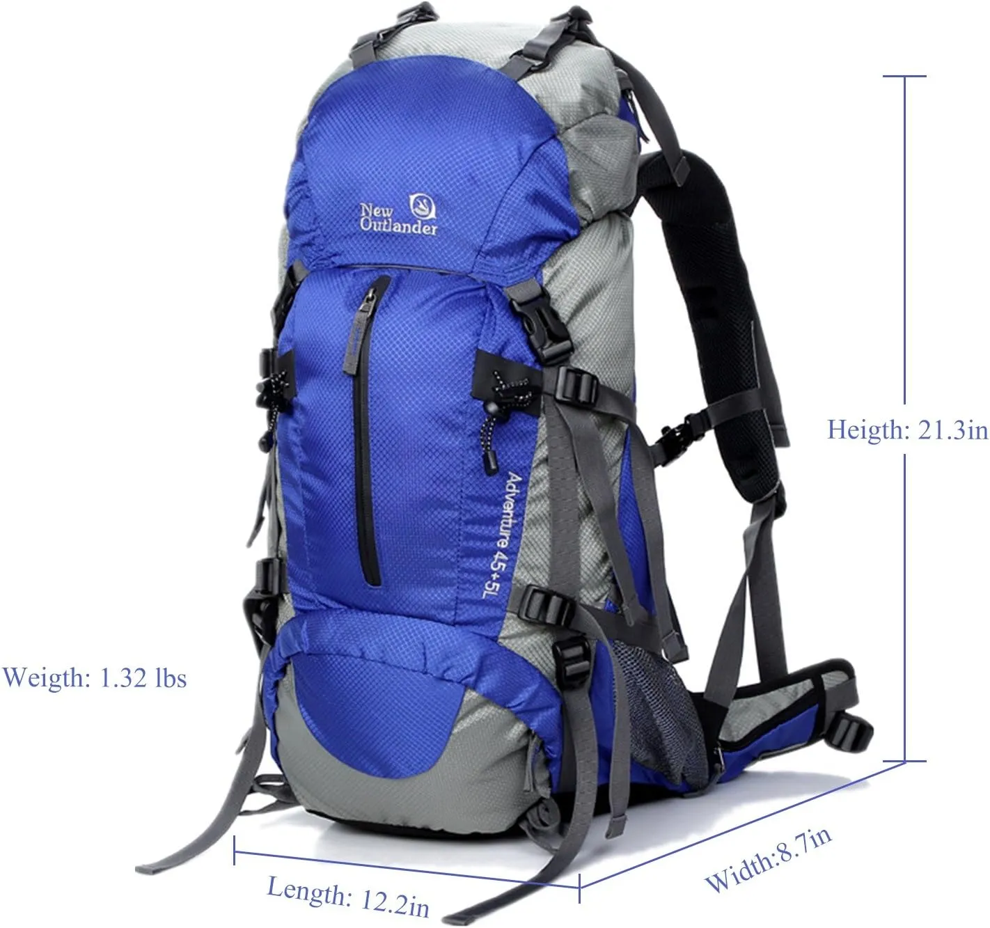 UNISTRENGH 45L 5L Hiking Backpack Nylon Water-resistant Internal Frame Trekking Bag with Rain Cover for Outdoor Sports Climbing Camping Travel Mountaineering (Blue)