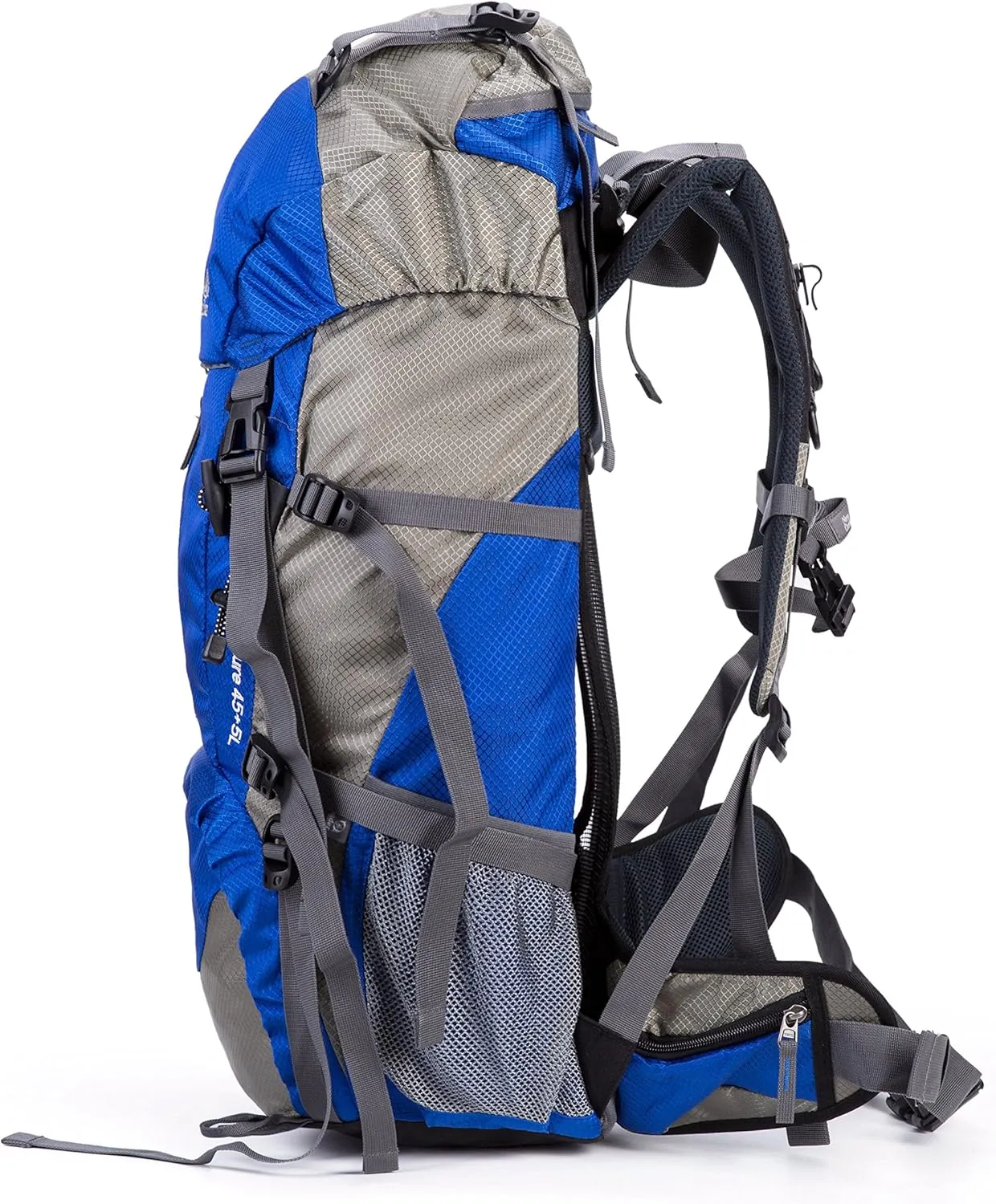 UNISTRENGH 45L 5L Hiking Backpack Nylon Water-resistant Internal Frame Trekking Bag with Rain Cover for Outdoor Sports Climbing Camping Travel Mountaineering (Blue)