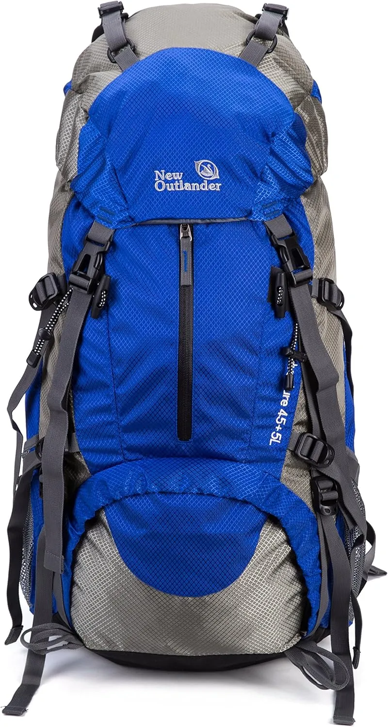 UNISTRENGH 45L 5L Hiking Backpack Nylon Water-resistant Internal Frame Trekking Bag with Rain Cover for Outdoor Sports Climbing Camping Travel Mountaineering (Blue)