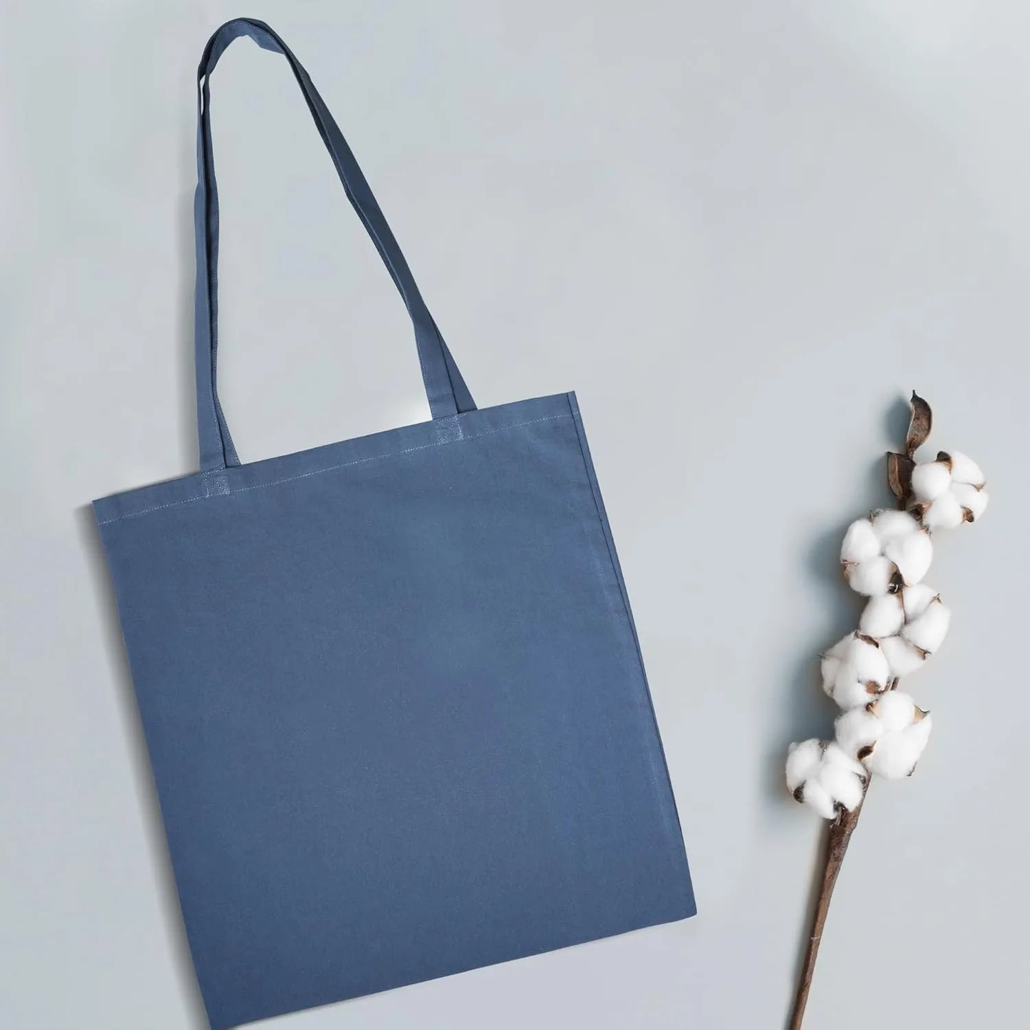 Urban Villa 12 Pack Reusable Grocery Bags 15’’x16’’ with 27’’ long Handle Blue Color 100% Cotton Tote Bags Medium Weight Grocery Shopping Cloth Bags Great Choice for Promotion Gift DIY Advertising