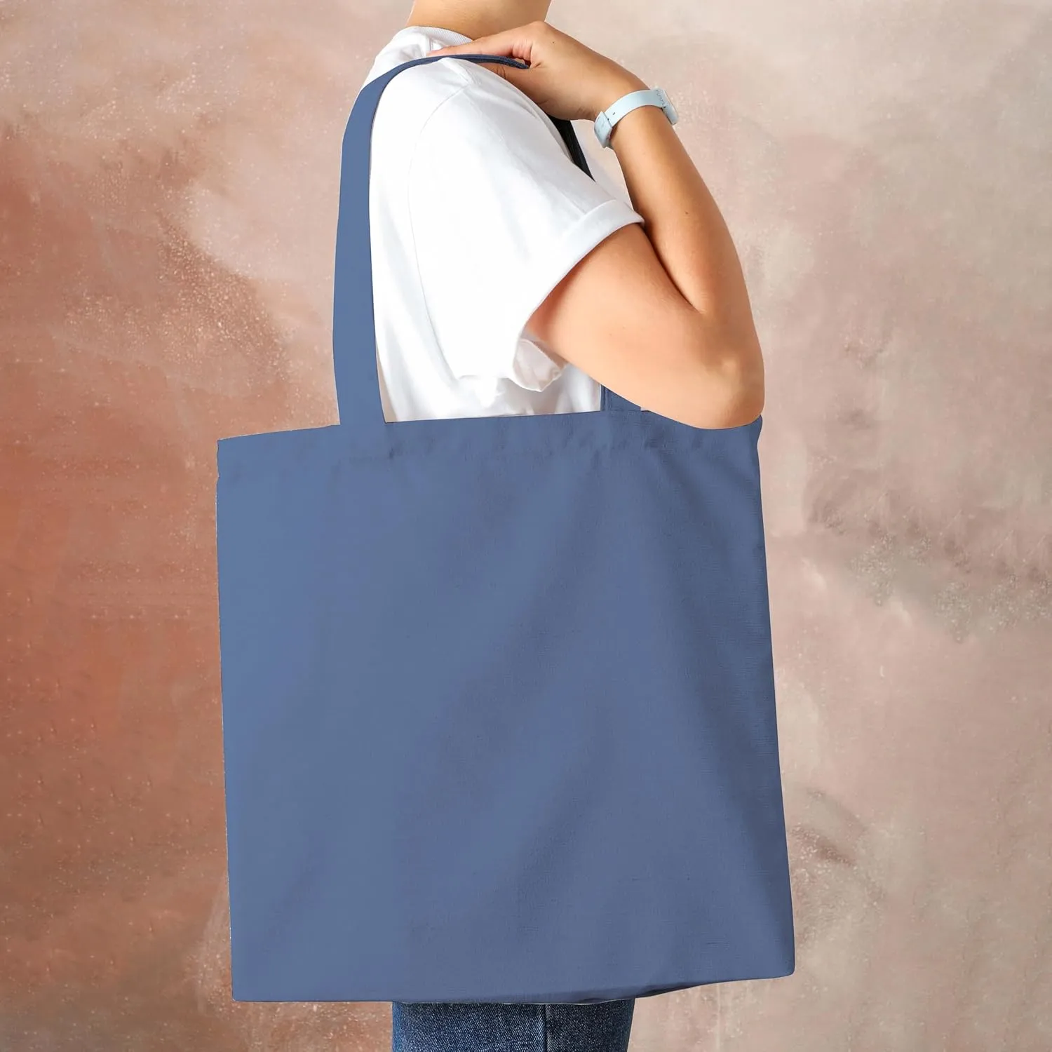 Urban Villa 12 Pack Reusable Grocery Bags 15’’x16’’ with 27’’ long Handle Blue Color 100% Cotton Tote Bags Medium Weight Grocery Shopping Cloth Bags Great Choice for Promotion Gift DIY Advertising