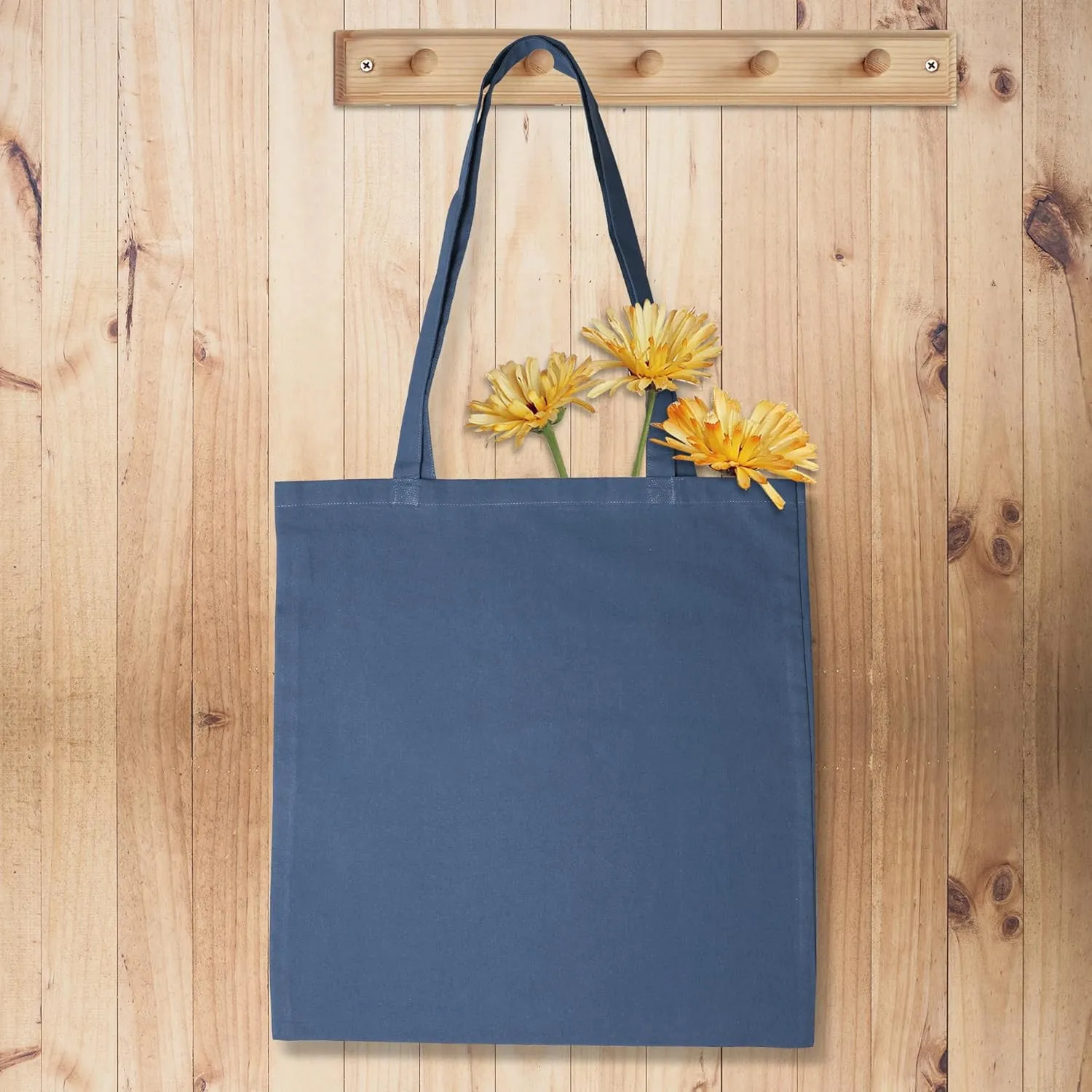 Urban Villa 12 Pack Reusable Grocery Bags 15’’x16’’ with 27’’ long Handle Blue Color 100% Cotton Tote Bags Medium Weight Grocery Shopping Cloth Bags Great Choice for Promotion Gift DIY Advertising