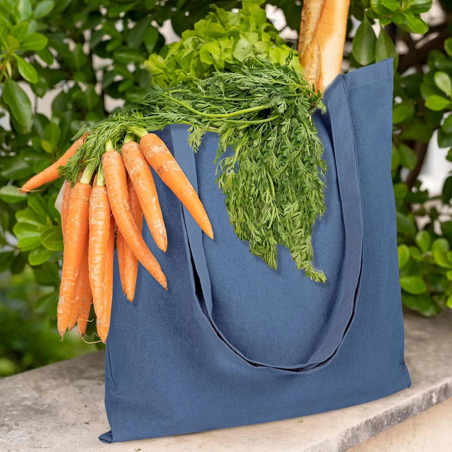 Urban Villa 12 Pack Reusable Grocery Bags 15’’x16’’ with 27’’ long Handle Blue Color 100% Cotton Tote Bags Medium Weight Grocery Shopping Cloth Bags Great Choice for Promotion Gift DIY Advertising