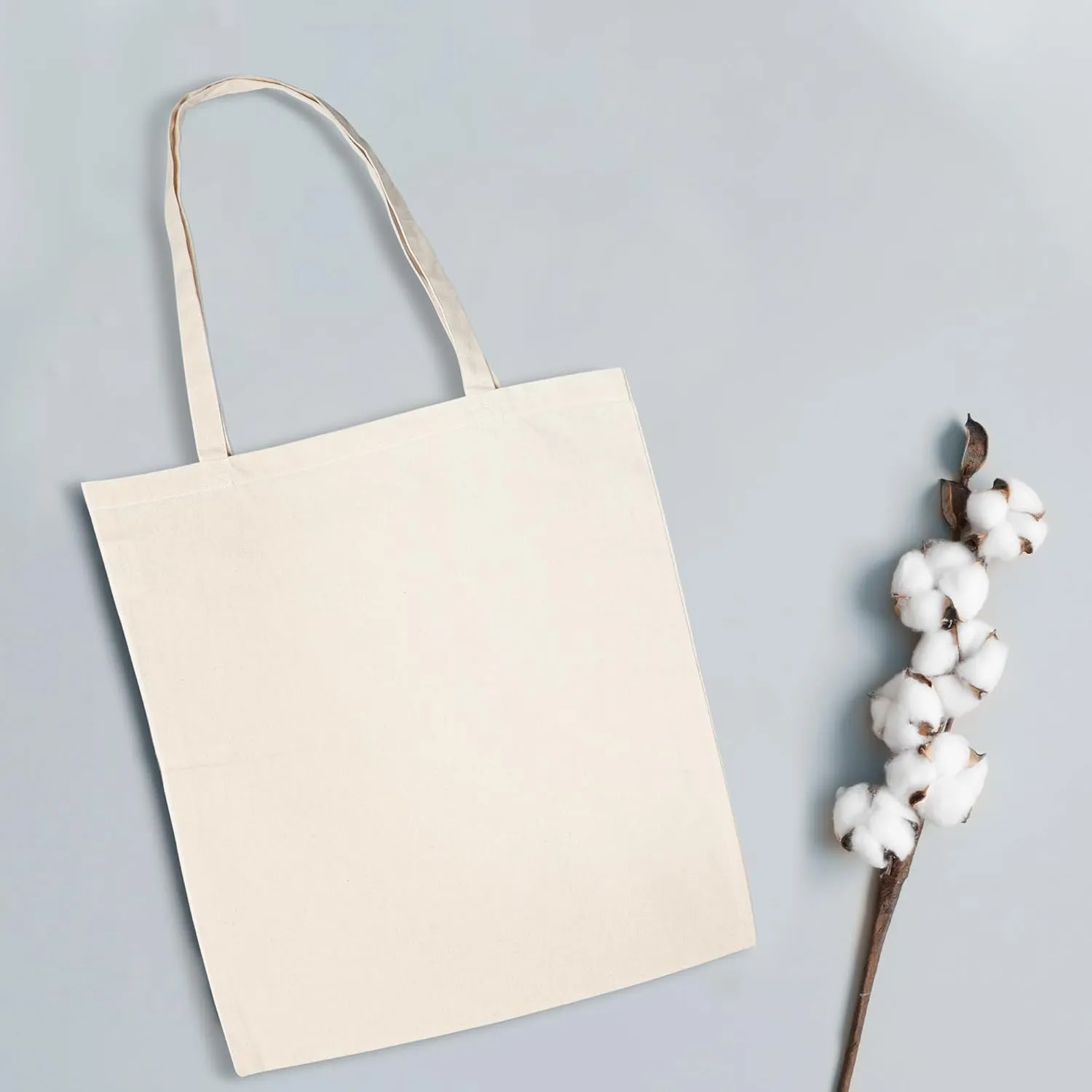 Urban Villa 12 Pack Reusable Grocery Bags 15’’x16’’ with 27’’ long Handle Natural Color 100% Cotton Tote Bags Medium Weight Grocery Shopping Cloth Bags Great Choice for Promotion Gift DIY Advertising