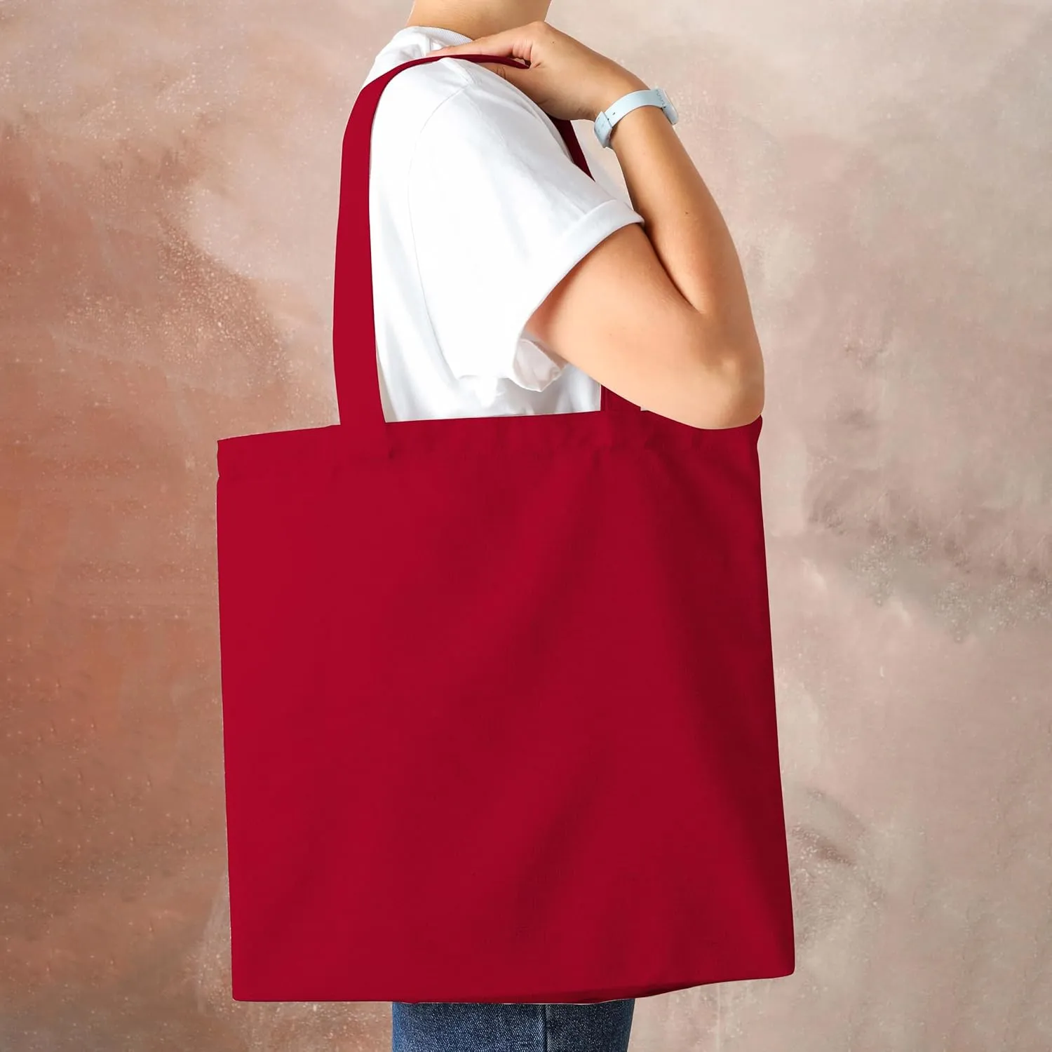 Urban Villa 12 Pack Reusable Grocery Bags 15’’x16’’ with 27’’ long Handle Red Color 100% Cotton Tote Bags Medium Weight Grocery Shopping Cloth Bags Great Choice for Promotion Gift DIY Advertising