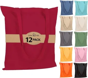 Urban Villa 12 Pack Reusable Grocery Bags 15’’x16’’ with 27’’ long Handle Red Color 100% Cotton Tote Bags Medium Weight Grocery Shopping Cloth Bags Great Choice for Promotion Gift DIY Advertising