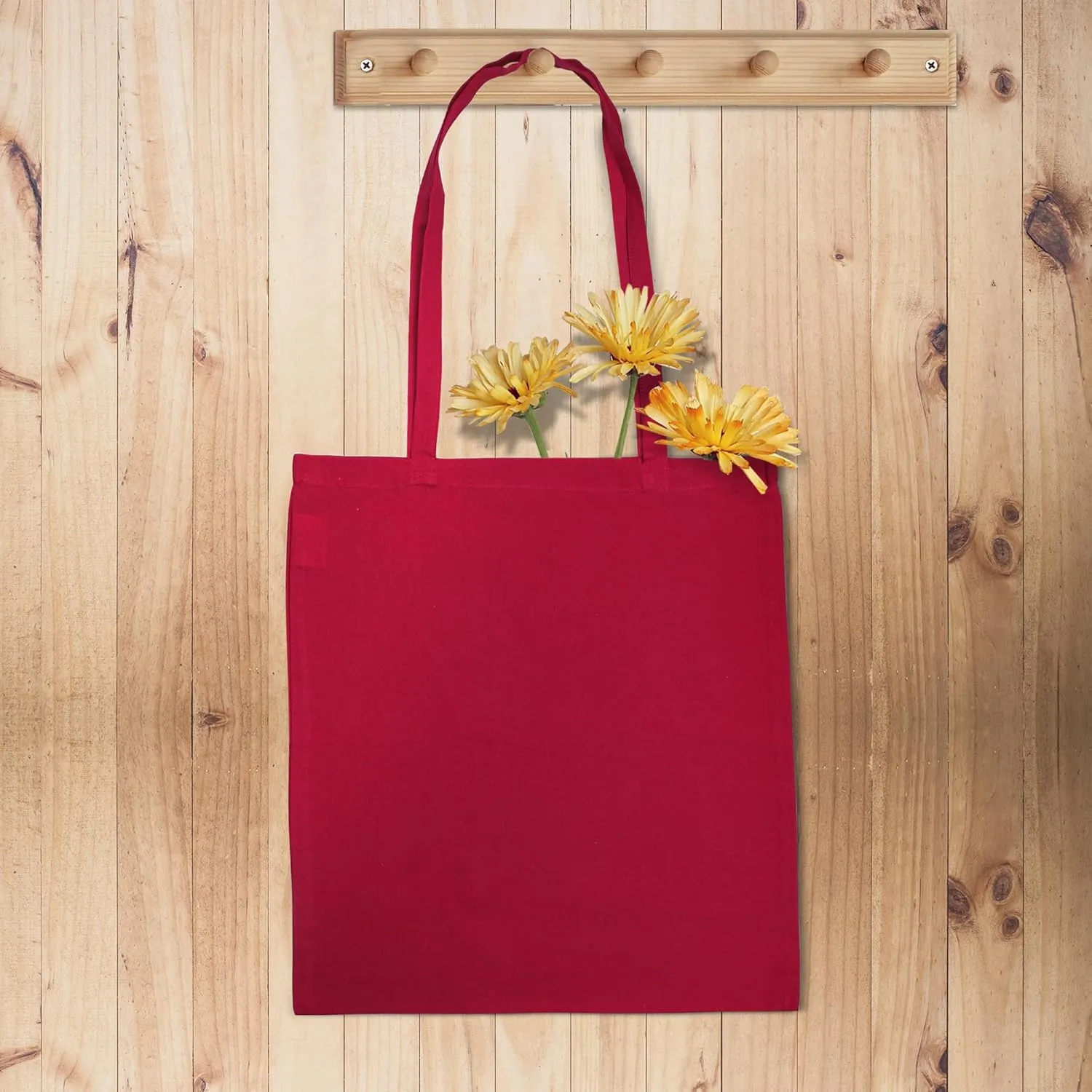 Urban Villa 12 Pack Reusable Grocery Bags 15’’x16’’ with 27’’ long Handle Red Color 100% Cotton Tote Bags Medium Weight Grocery Shopping Cloth Bags Great Choice for Promotion Gift DIY Advertising
