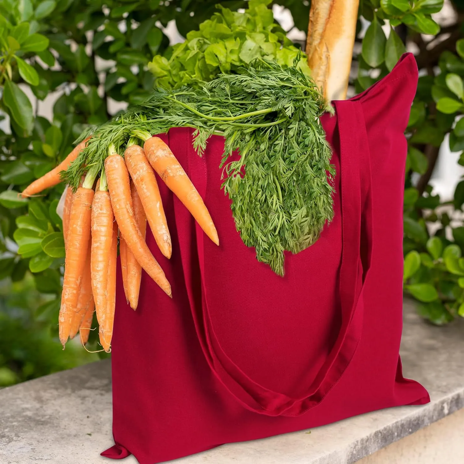 Urban Villa 12 Pack Reusable Grocery Bags 15’’x16’’ with 27’’ long Handle Red Color 100% Cotton Tote Bags Medium Weight Grocery Shopping Cloth Bags Great Choice for Promotion Gift DIY Advertising