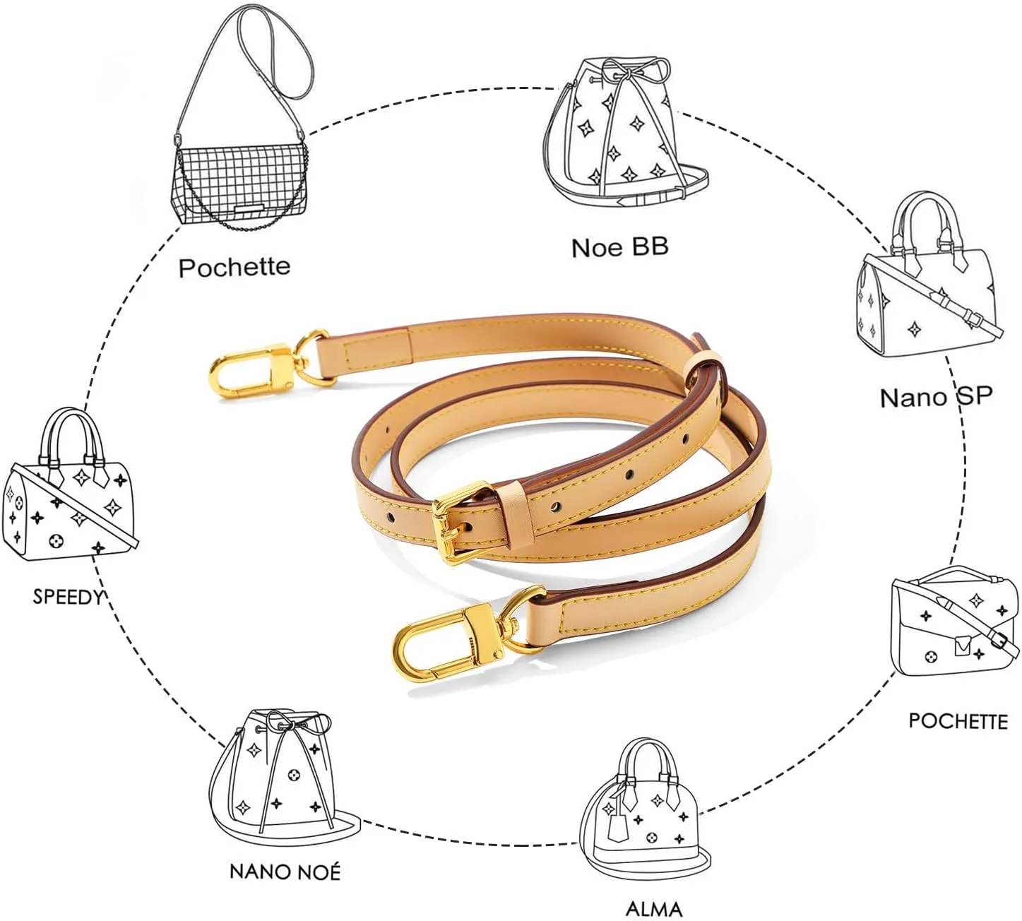 Vachetta Leather Replacement Adjustable Shoulder Strap for L V Handbag Replacement Bag Strap