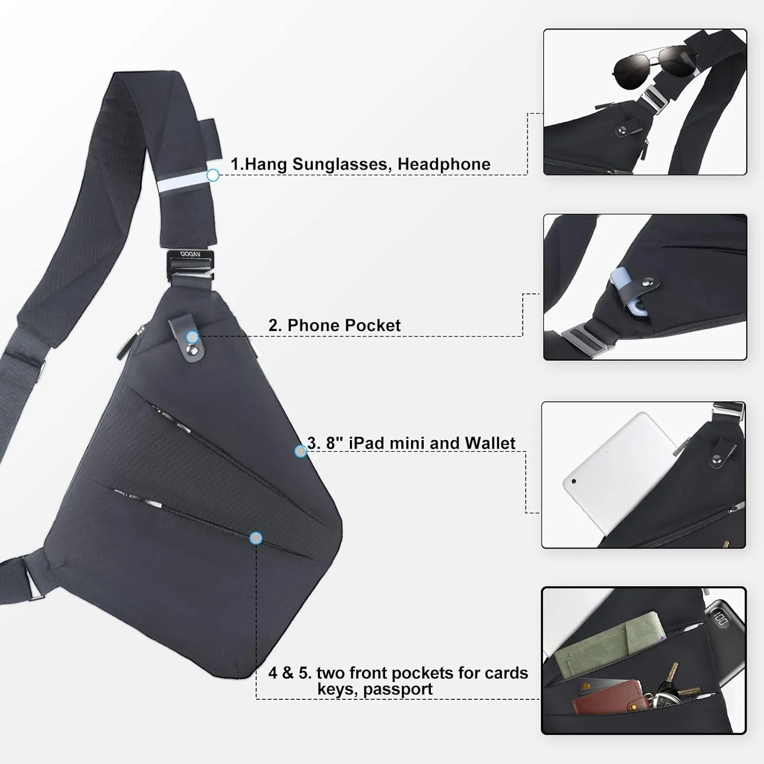 VADOO Anti-theft Crossbody Bags for Women, Shoulder Sling Bag for Men Lightweight Chest Bag for Travel Sport