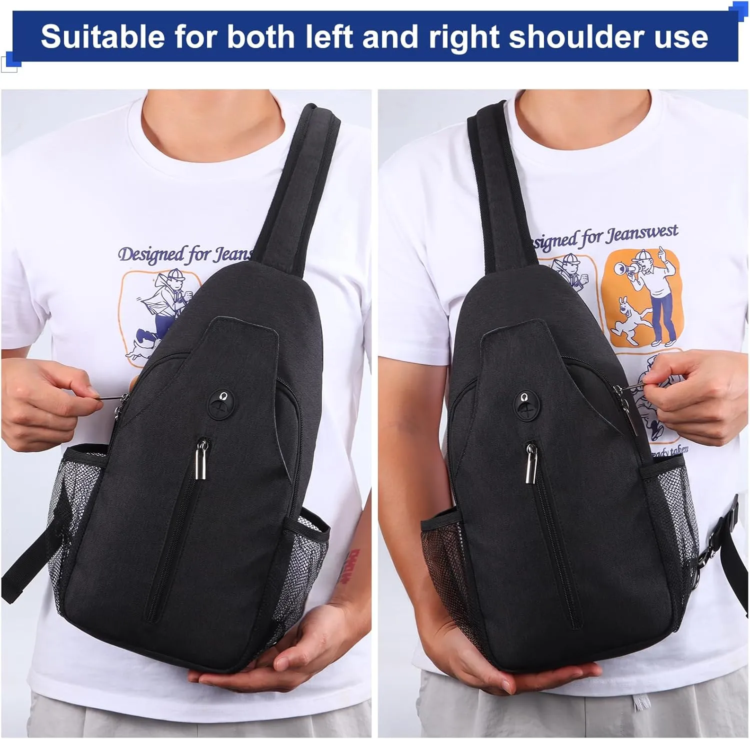 VADOO Sling Backpack with RFID Blocking and Phone Holder on Strap for Men Women Crossbody Chest Bag for Travel Hiking
