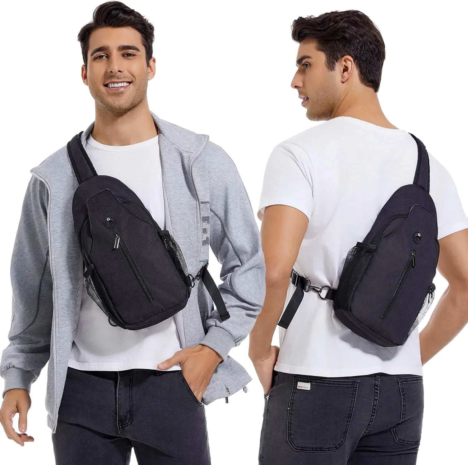 VADOO Sling Backpack with RFID Blocking and Phone Holder on Strap for Men Women Crossbody Chest Bag for Travel Hiking