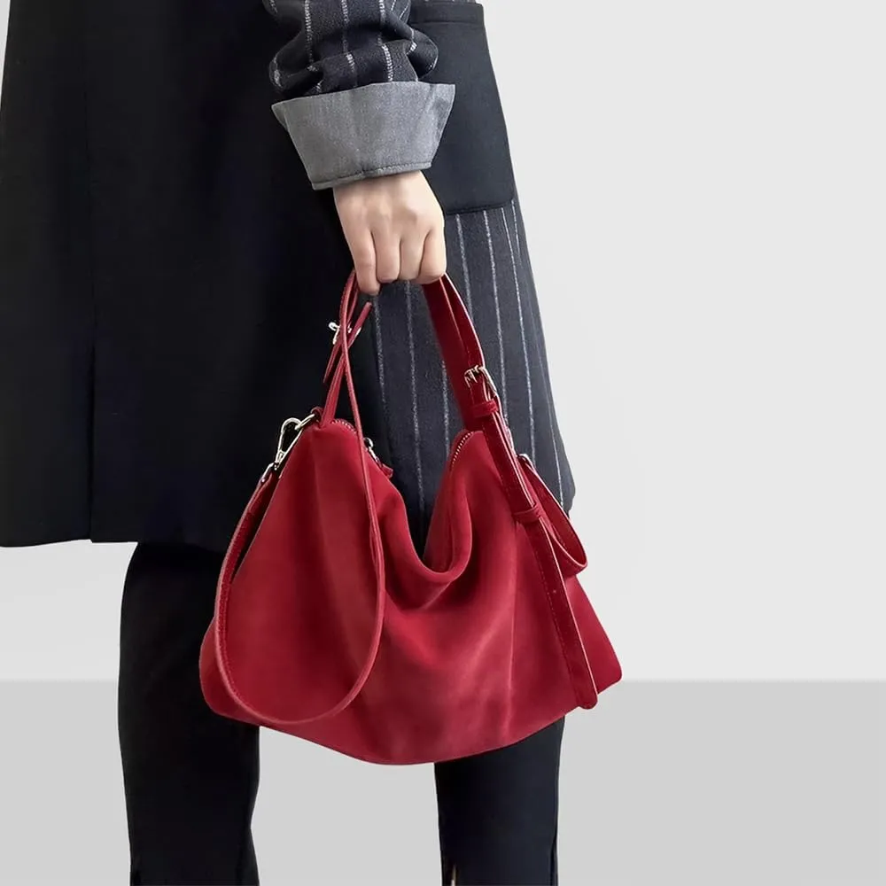 VAKAER Suede Tote Bag for Women, Suede Leather Crossbody Bag with Adjustable Strap Nubuck Shoulder Satchel Hobo Purse