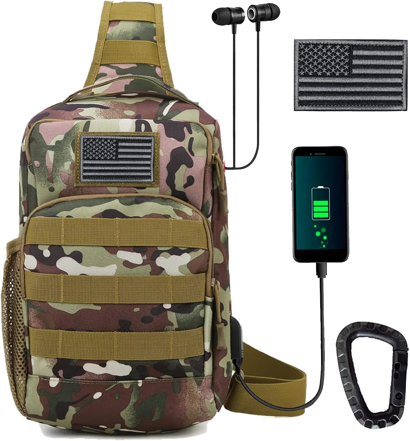Valinov Tactical Shoulder Bag,Molle Shoulder Backpacks,Military Sling Daypack Backpack with USB Charging port