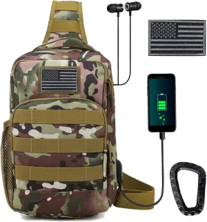 Valinov Tactical Shoulder Bag,Molle Shoulder Backpacks,Military Sling Daypack Backpack with USB Charging port