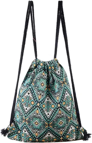 Van Caro Drawstring Backpack String Bag Sport Gym Sackpack Cinch Shopping Yoga Bag,Green&White Plaid One Size