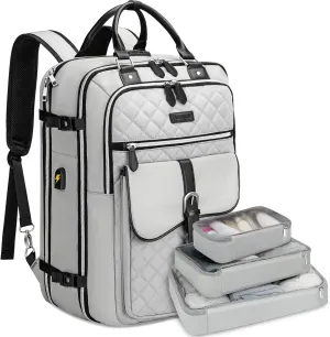 Vancropak Travel Backpack for Women, Extra Large 50L Laptop Carry on Backpacks Fits 17 inch Computer with Lock & USB Charging Port, TSA Anti Theft Flight Approved Duffel Bag with 3 Packing Cubes, Grey