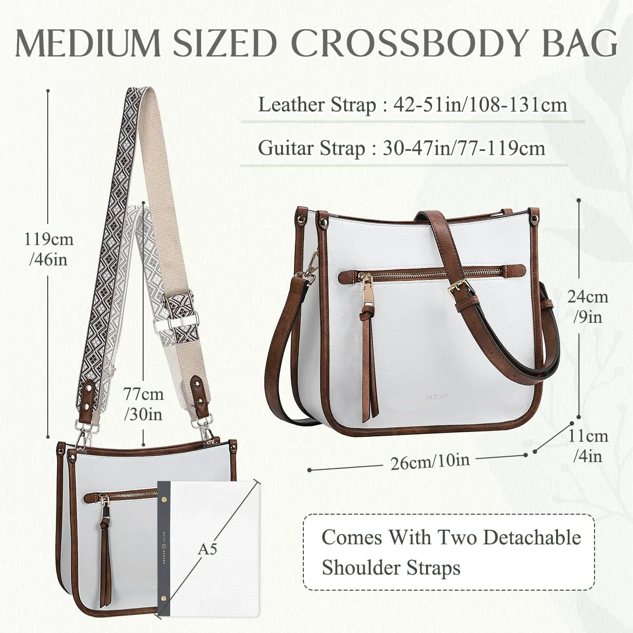 VASCHY Crossbody Bag Purse for Women,Fashion Vegan Leather Hobo Handbag Shoulder Bag Purse with Guitar Strap