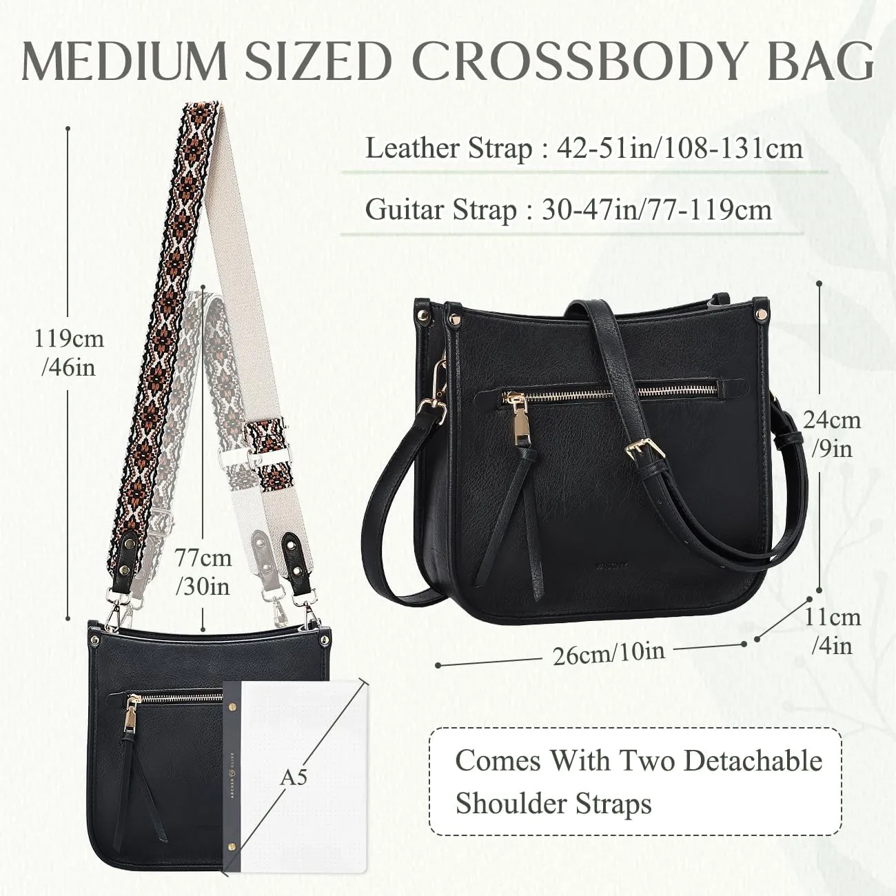 VASCHY Crossbody Bag Purse for Women,Fashion Vegan Leather Hobo Handbag Shoulder Bag Purse with Guitar Strap