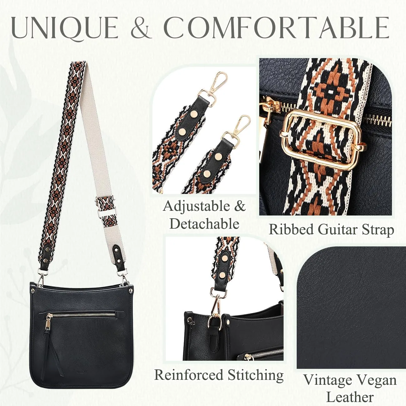VASCHY Crossbody Bag Purse for Women,Fashion Vegan Leather Hobo Handbag Shoulder Bag Purse with Guitar Strap