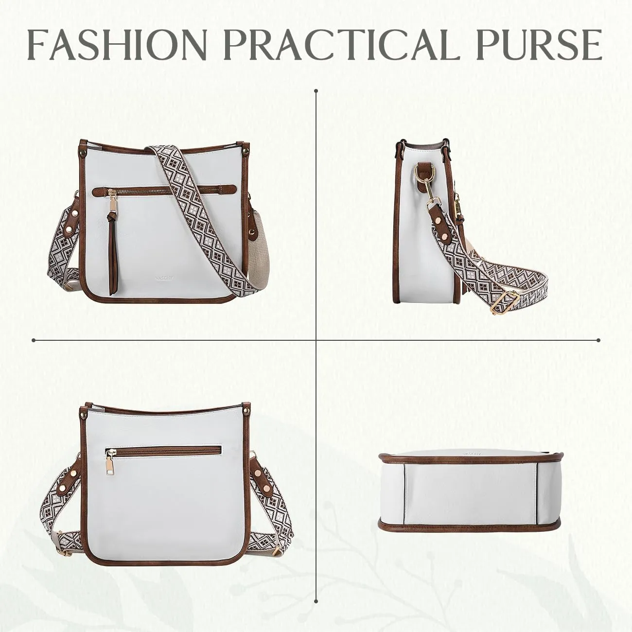 VASCHY Crossbody Bag Purse for Women,Fashion Vegan Leather Hobo Handbag Shoulder Bag Purse with Guitar Strap